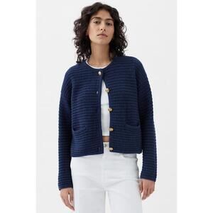 GAP Textured Knit Cardigan Sweater, Women's Medium, Navy Blue